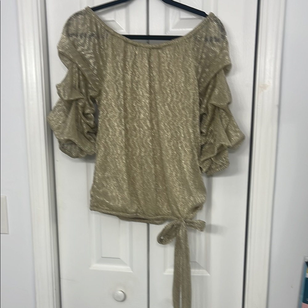 Elegant Gold Ruffle Sleeve Top